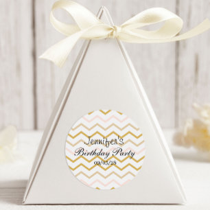 Pegatina Redonda Pastel Peach y Gold Zig Zag