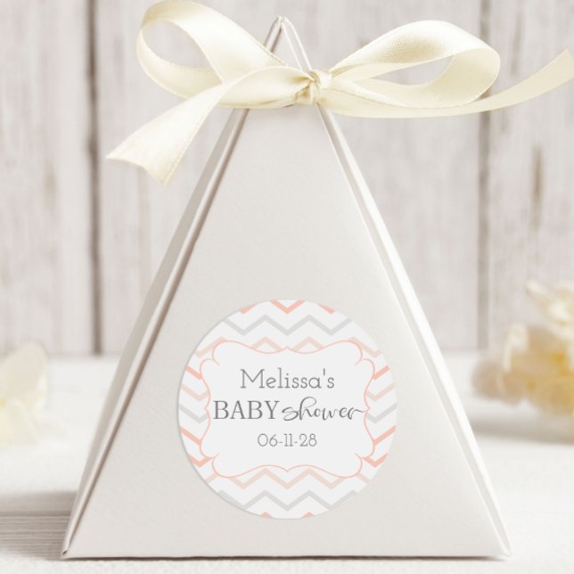 Pegatina Redonda Pastel Peach y Gray Zig Zag (Subido por el creador)