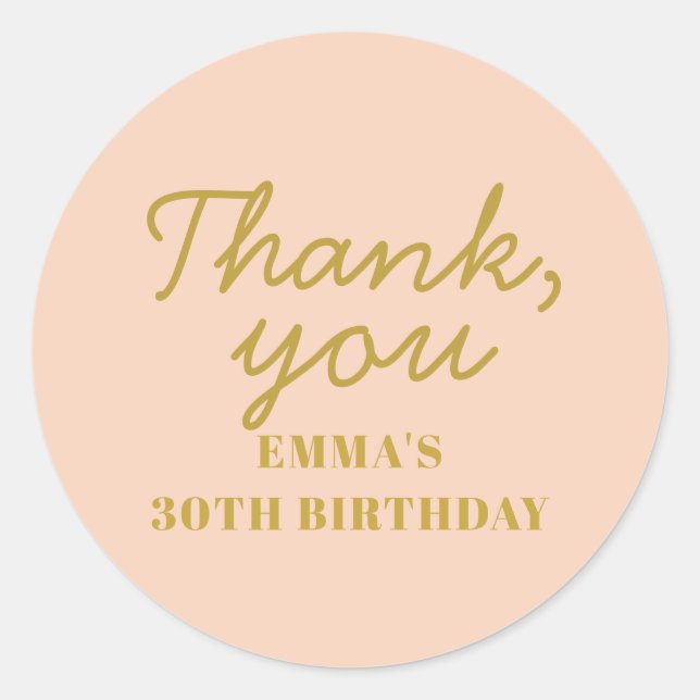 Pegatina Redonda Pastel Peachy Hello Treinta Cumpleaños Square Stic (Anverso)