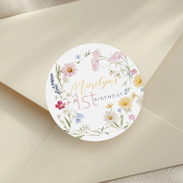 Pegatina Redonda Pastel Pequeño Chica de Flor Silvestre