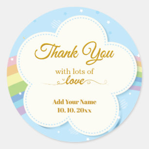 Pegatina Redonda Pastel Personalizado Arcoíris y Nube "Gracias"