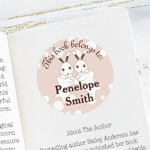 Pegatina Redonda Pastel Pink Cute Bunny Kids Este Libro Pertenece A