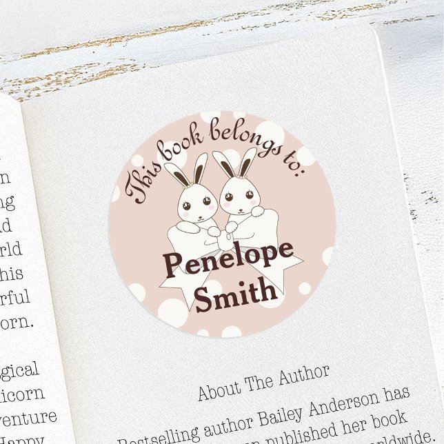 Pegatina Redonda Pastel Pink Cute Bunny Kids Este Libro Pertenece A (Subido por el creador)