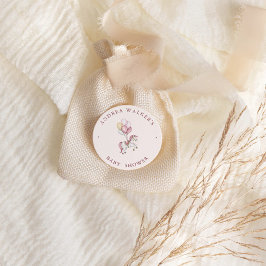 Pegatina Redonda Pastel Pink Cute Horse Balloons Girl Baby Shower