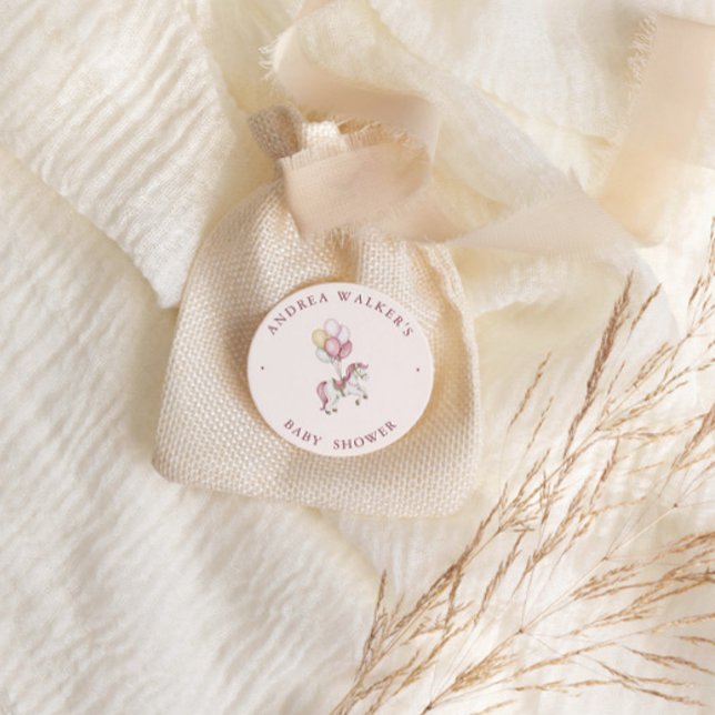 Pegatina Redonda Pastel Pink Cute Horse Balloons Girl Baby Shower (Subido por el creador)