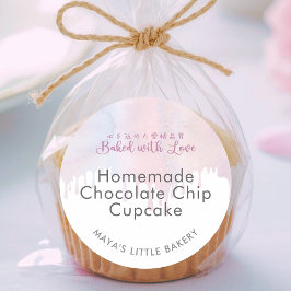 Pegatina Redonda Pastel Pink Dripping Bakery Product Name