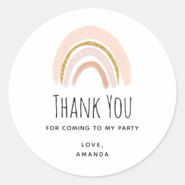 Pegatina Redonda Pastel Pink & Faux Purpurina Boho Rainbow Birday