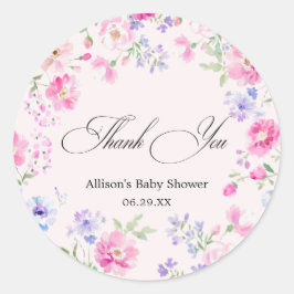 Pegatina Redonda Pastel Pink Floral Baby Shower Thank You