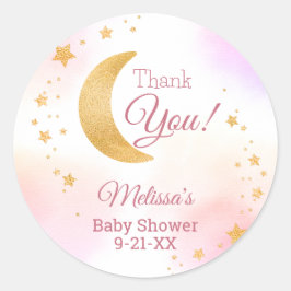 Pegatina Redonda Pastel Pink Over the Moon Gracias Baby Shower