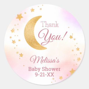 Pegatina Redonda Pastel Pink Over the Moon Gracias Baby Shower