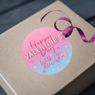 Pegatina Redonda Pastel Pink Scribble Hearts Happy Valentine's Day