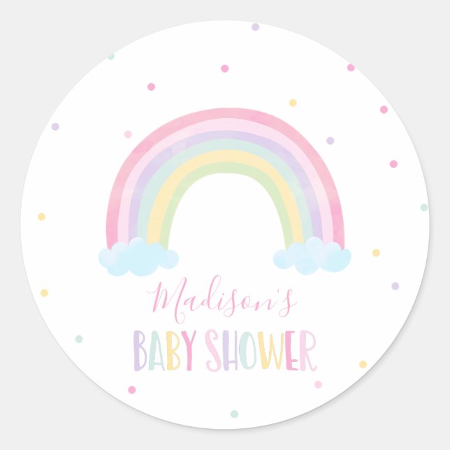 Pegatina Redonda Pastel Rainbow Baby Shower (Anverso)