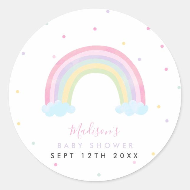 Pegatina Redonda Pastel Rainbow Baby Shower (Anverso)