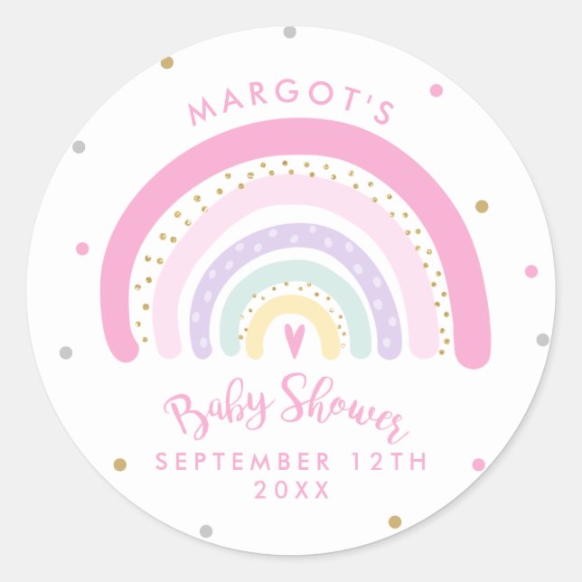 Pegatina Redonda Pastel Rainbow Baby Shower (Anverso)