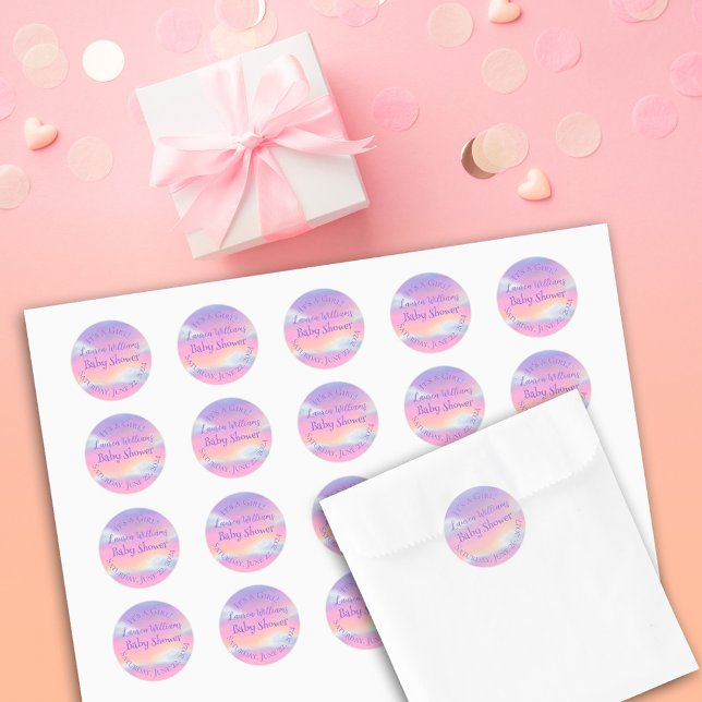 Pegatina Redonda Pastel Rainbow Sky Baby Shower (Subido por el creador)