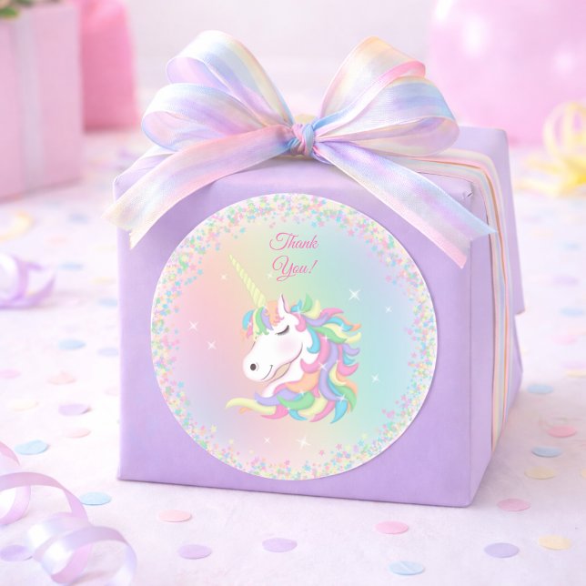 Pegatina Redonda Pastel Rainbow Unicorn Happy Birthday Thank You (Subido por el creador)