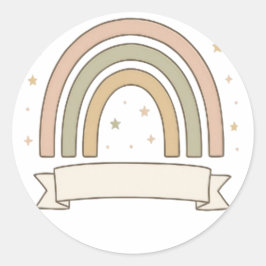 Pegatina Redonda Pastel Rainbow with Stars and Custom Banner – Whim