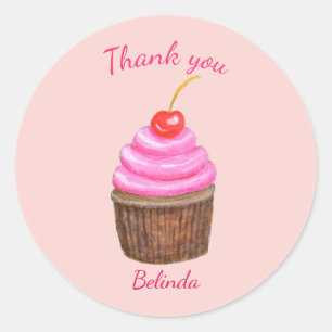 Pegatina Redonda Pastel rosa con personalizable de cereza favorito 