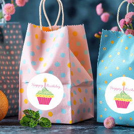 Pegatina Redonda Pastel rosa de cumpleaños feliz