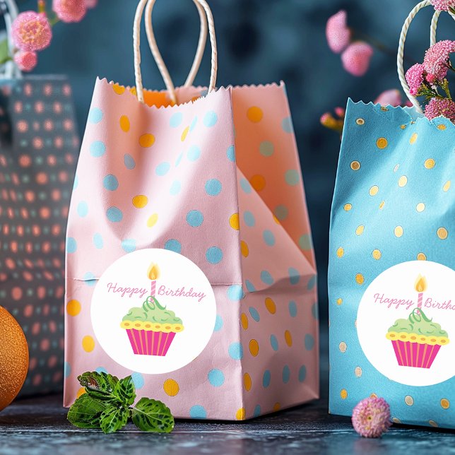 Pegatina Redonda Pastel rosa de cumpleaños feliz (Subido por el creador)