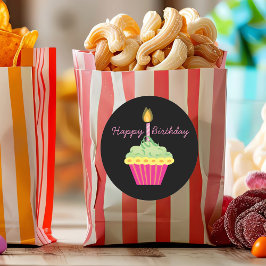 Pegatina Redonda Pastel rosa de cumpleaños feliz