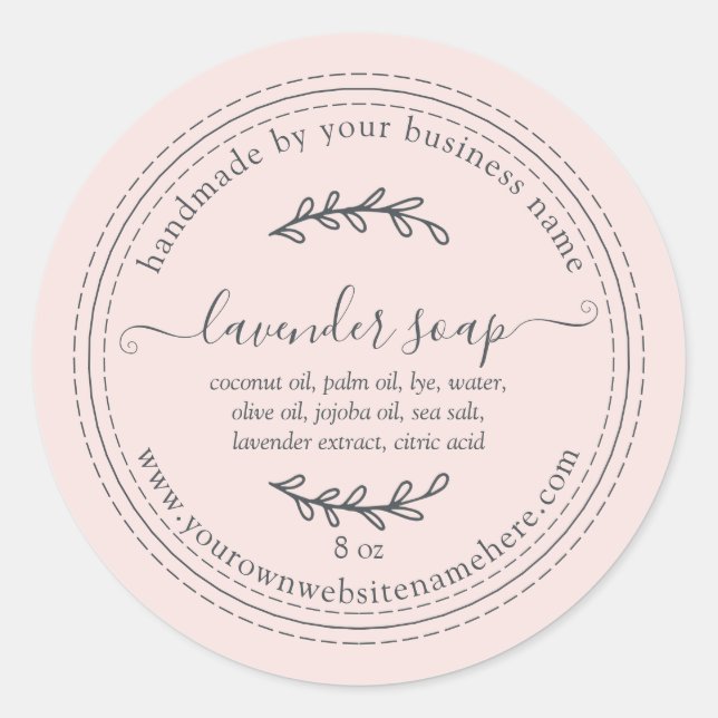 Pegatina Redonda Pastel rosa de jabón de lavanda casero rústico (Anverso)