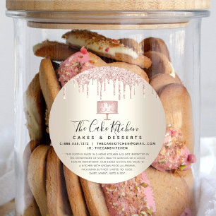 Pegatina Redonda Pastel rosa Panadería Purpurina de Chef Drin Legal