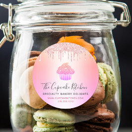 Pegatina Redonda Pastel rosa rosa Purpurina Panadería Arcoiris Ombr