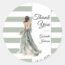 Pegatina Redonda Pastel Sage Green Stripes Bridal Bridal Shower