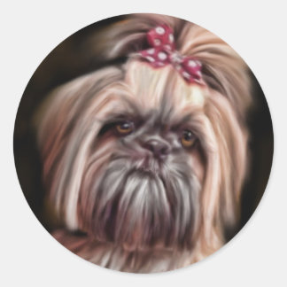 Pegatina Redonda Pastel Shih Tzu