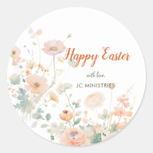 Pegatina Redonda Pastel Spring Flowers Feliz Pascua