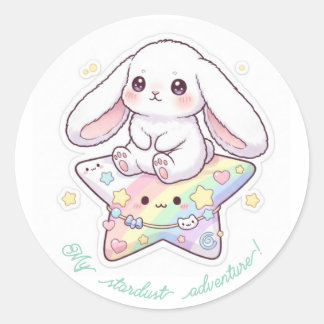 Pegatina Redonda Pastel Star Rider Bunny - Dreamy Kawaii Celestial 