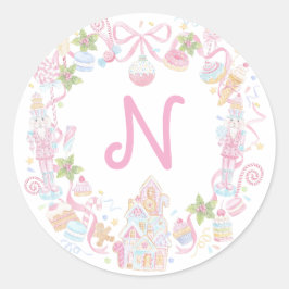 Pegatina Redonda Pastel Sweet Holiday Treats Monogram Crest 