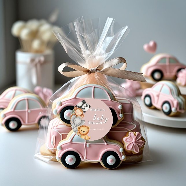 Pegatina Redonda Pastel Tropical Baby Shower Jungle Safari Animales (Subido por el creador)