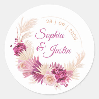 Pegatina Redonda Pastel Tropical Wedding Sticker Floral Label