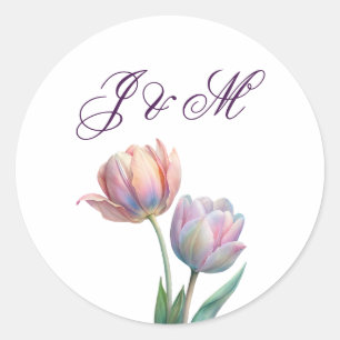 Pegatina Redonda Pastel Tulip Boda Suite Típografía elegante