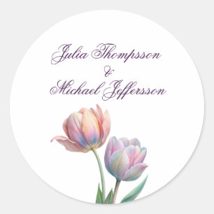 Pegatina Redonda Pastel Tulip Boda Suite Típografía elegante
