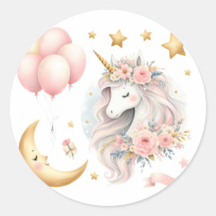 Pegatina Redonda Pastel Unicorn