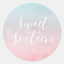 Pegatina Redonda Pastel Watercolor Elegante Dulce Dieciséis Aqua