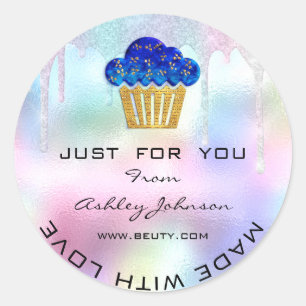 Pegatina Redonda Pastelería Casera Logo Sonrisa Azul Muffins Dulces