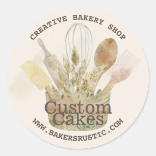Pegatina Redonda pastelería chef estilo rústico personalizado