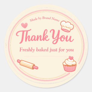 Pegatina Redonda Pastelería de Cupcake Rosa Lindo y Rodillo de Amas