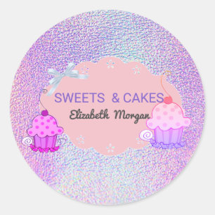 Pegatina Redonda Pastelería de Cupcakes Holográficos Moderna y Boni