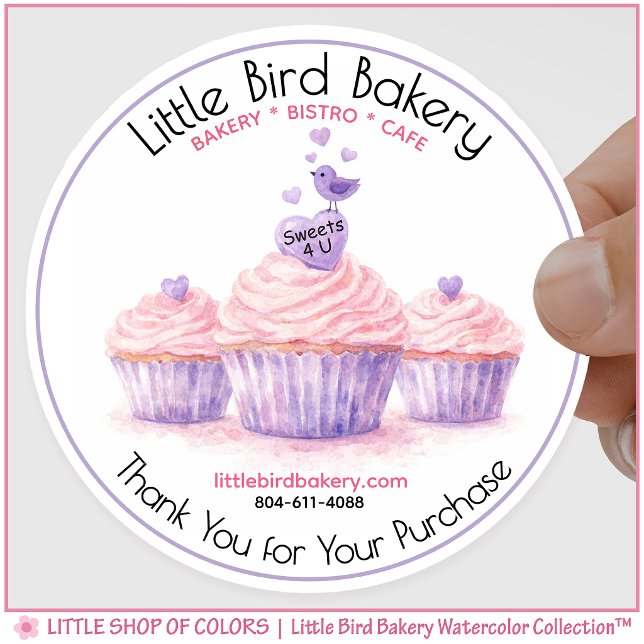 Pegatina Redonda Pastelería de Cupcakes Rosados Personalizables Gra (Subido por el creador)