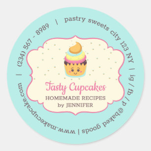 Pegatina Redonda Pastelería de dulces Cupcake Cute