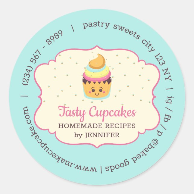 Pegatina Redonda Pastelería de dulces Cupcake Cute (Anverso)