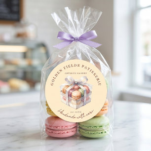 Pegatina Redonda Pastelería de Macarons al Pastel Acuarela