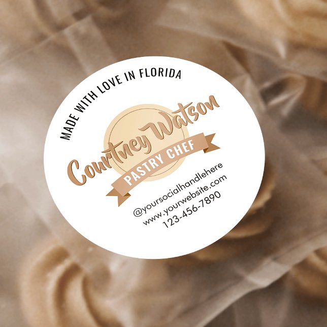 Pegatina Redonda Pastelería De Pasteles De Postres De Beige Moderno (Subido por el creador)