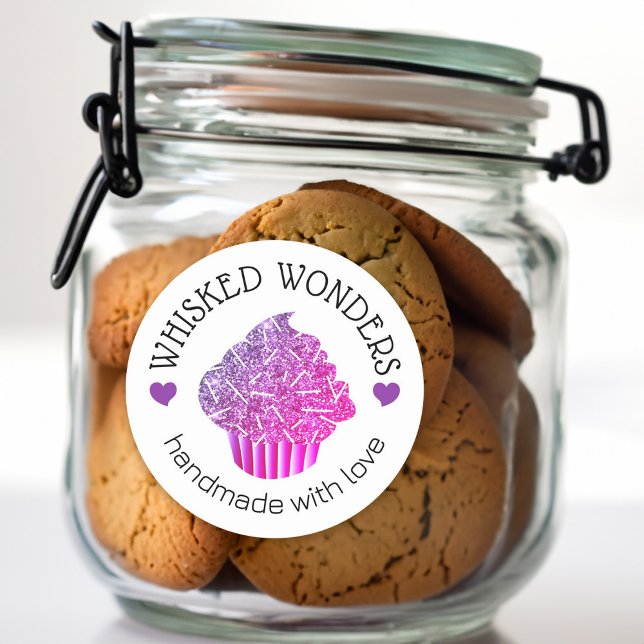 Pegatina Redonda Pastelería Purpurina de panadería Perforaciones Pú (Pastry Cake Bakery Glitter Pink Purple Drips Classic Round Sticker)