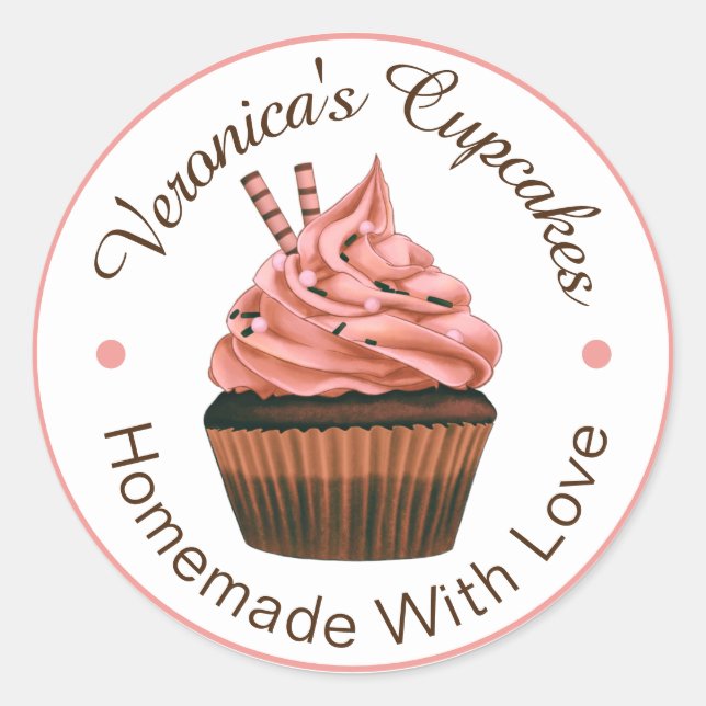 Pegatina Redonda Pasteles Caseros Con Amor Salmón Y Marrón (Anverso)
